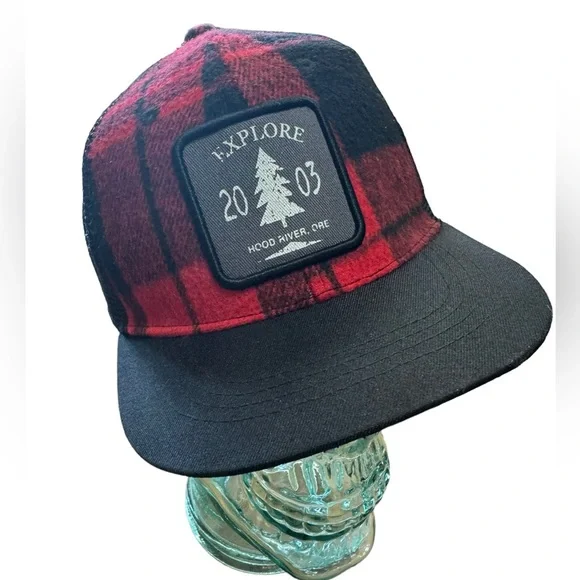 Red & Black Flannel W/Black Mesh Back Trucker Hat - Picture 6 of 6